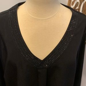 PENNINGTONS BLACK Long Sleeve Blouse Jewel Accents
